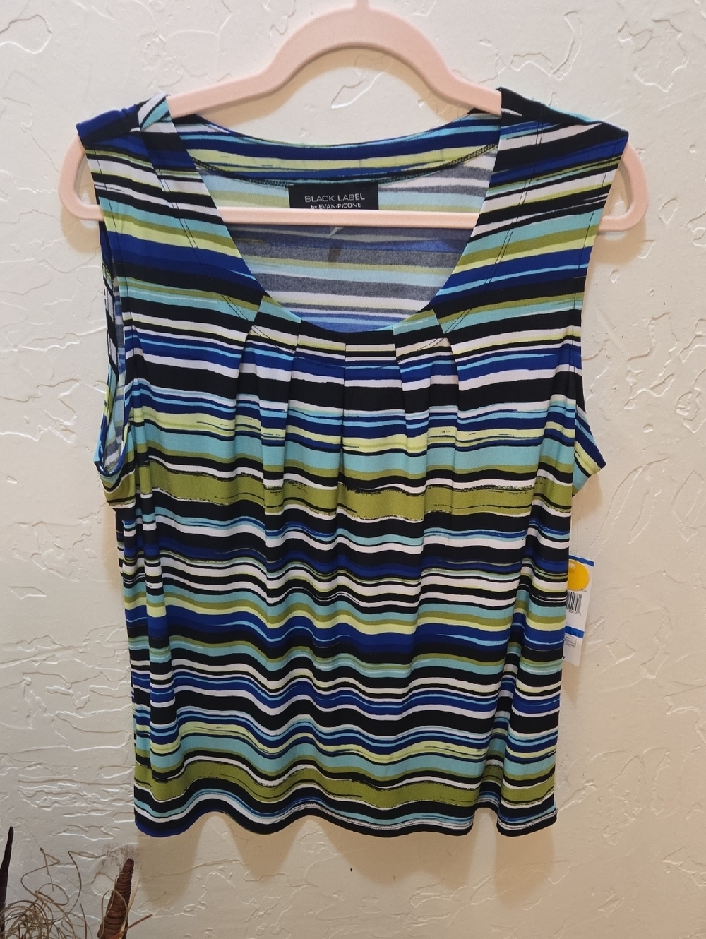 Evan Picone Striped Scoop Neck Tank in Blue & Green